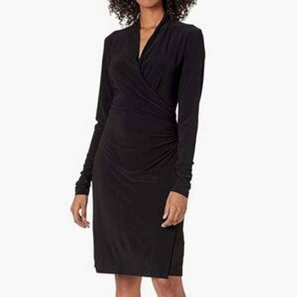 Norma Kamali Long Sleeve Side Drape Dress Black